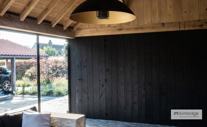 Pool house with thatched roof and thermal ash cladding, De Haan