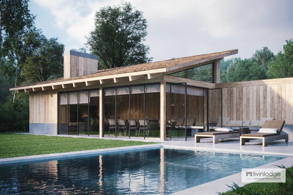 Oak pool house with a modern touch, Meulebeke