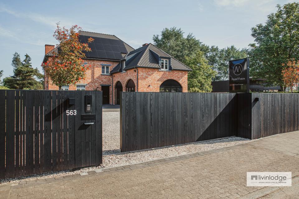 Modern sliding gate and matching fencing